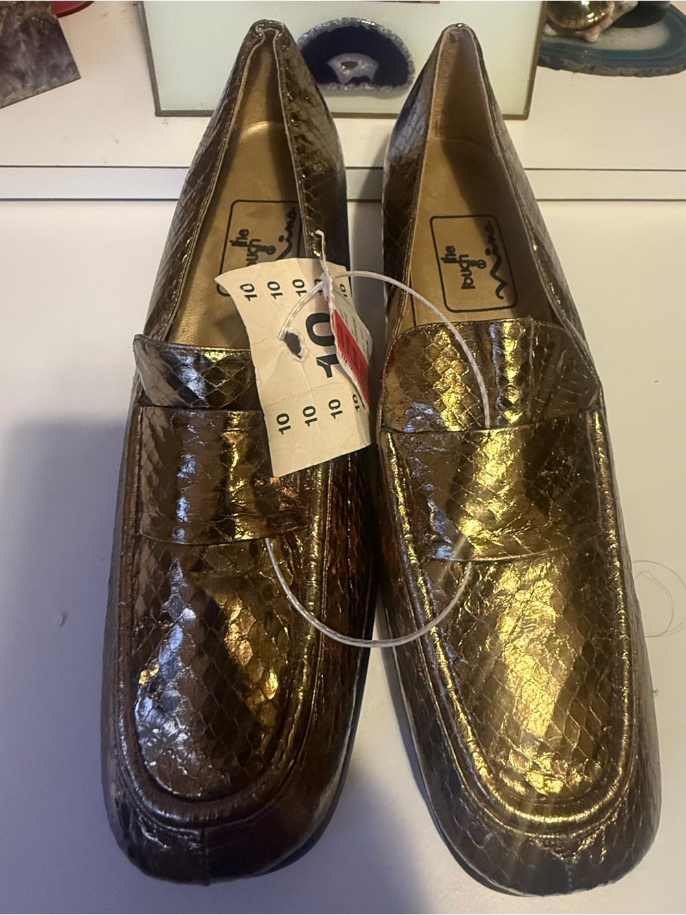 Touch of Nina Women’s Metallic Leather Loafers – Size 10